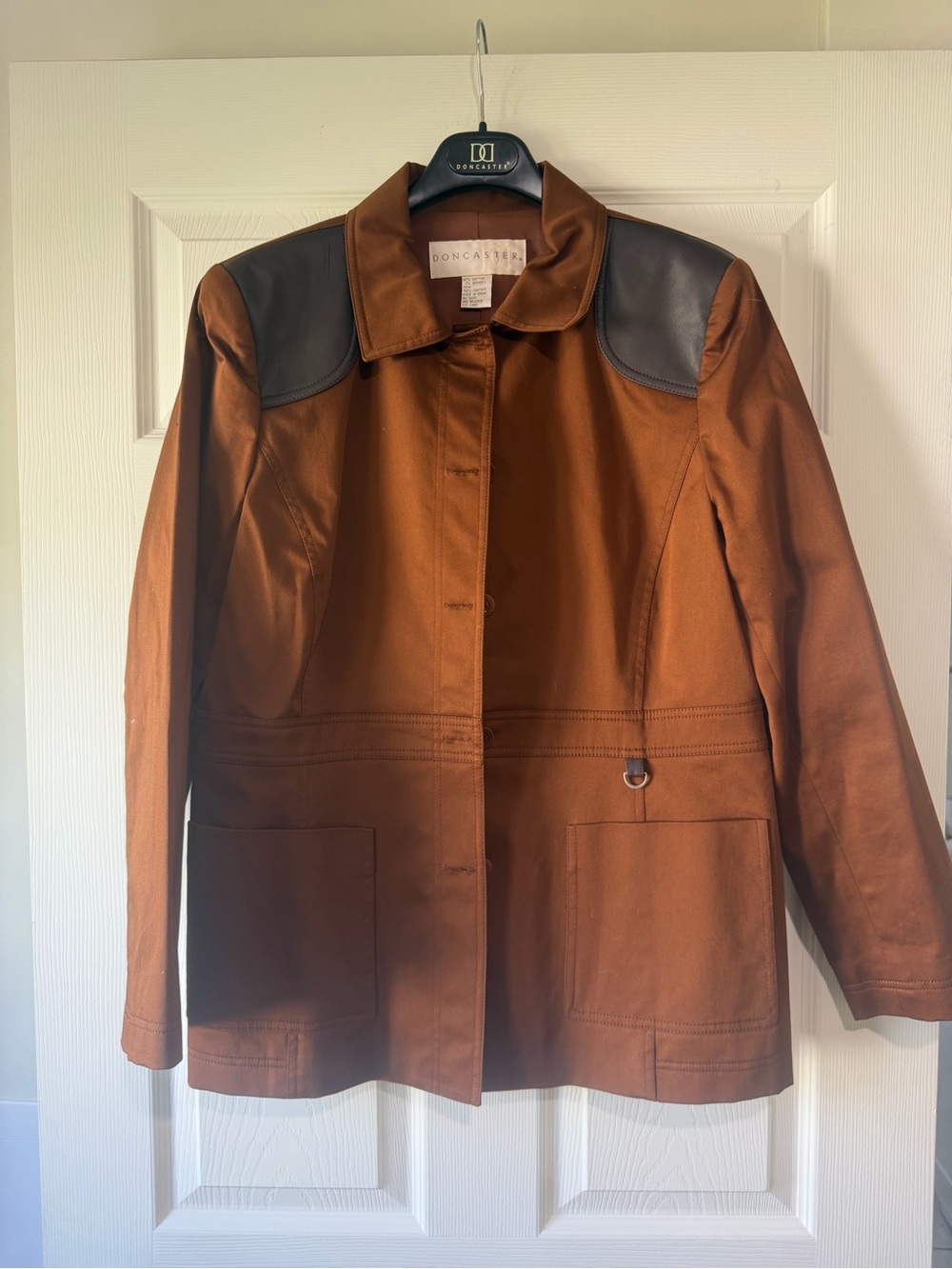 Doncaster Women's Rust Brown Utility Jacket with Dark leather Shoulder Panels
